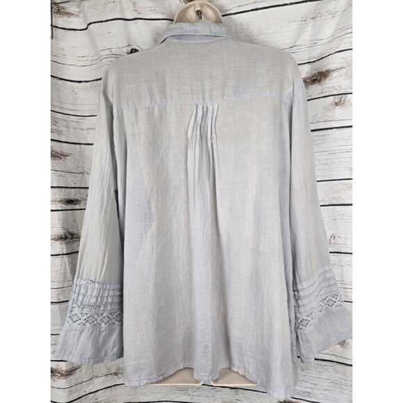 Sundance JP & Mattie Top L Gray Lace Pleated 100% Cotton Sheer Gauze - Picture 5 of 7